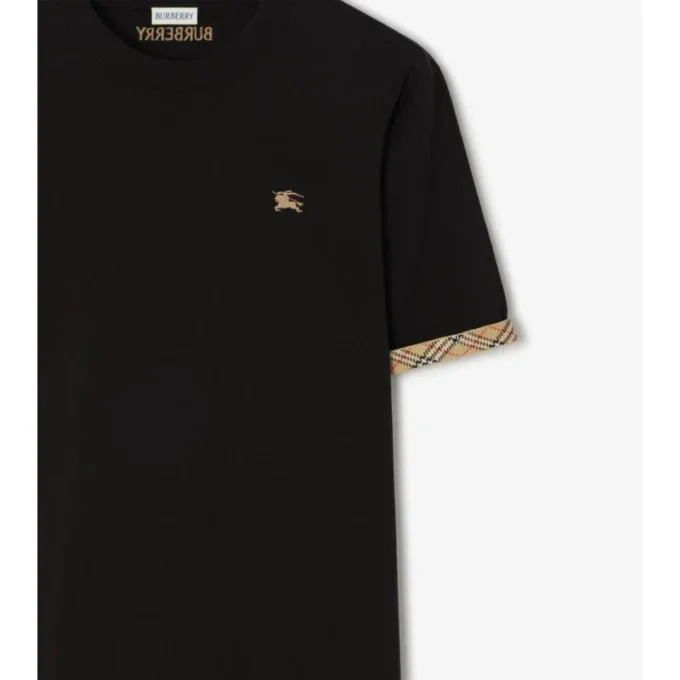 T-shirt in cotone con bordi a quadri