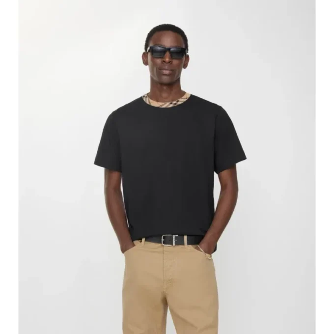 T-shirt in cotone con bordi a quadri