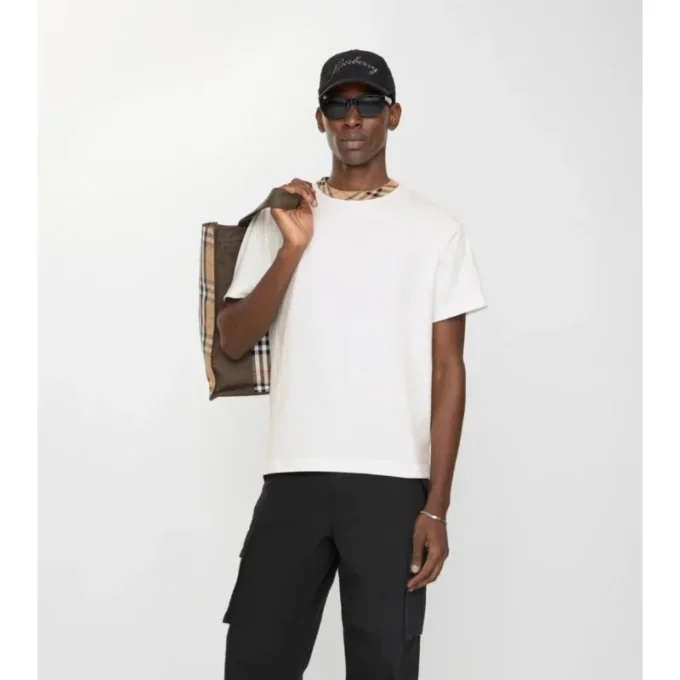 T-shirt in cotone con bordi a quadri
