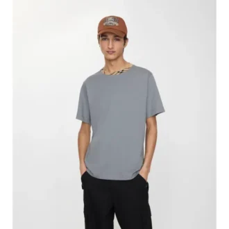 T-shirt in cotone con bordi a quadri