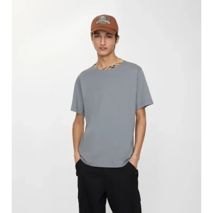 T-shirt in cotone con bordi a quadri