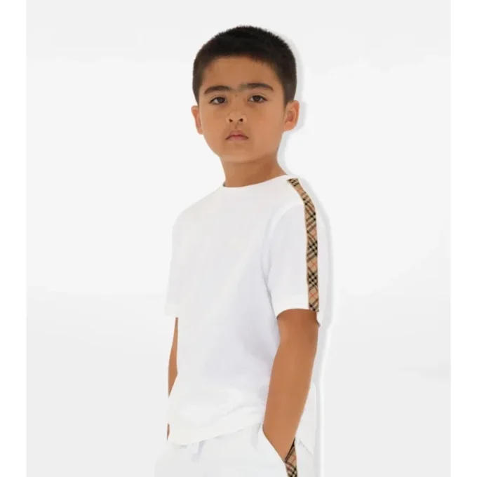 T-shirt in cotone con bordi a quadri