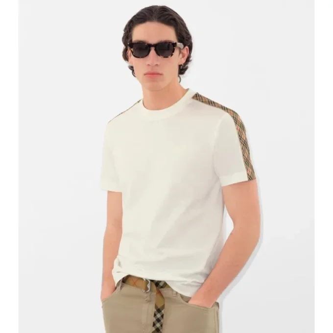 T-shirt in cotone con bordi a quadri