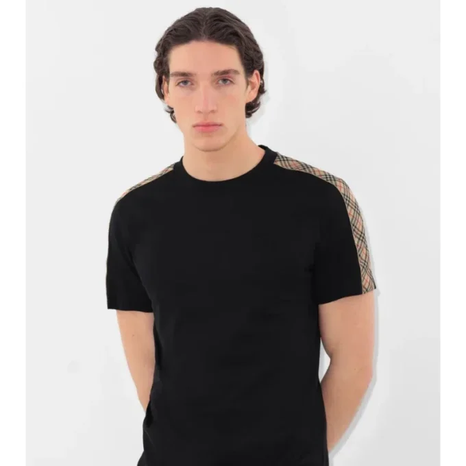 T-shirt in cotone con bordi a quadri