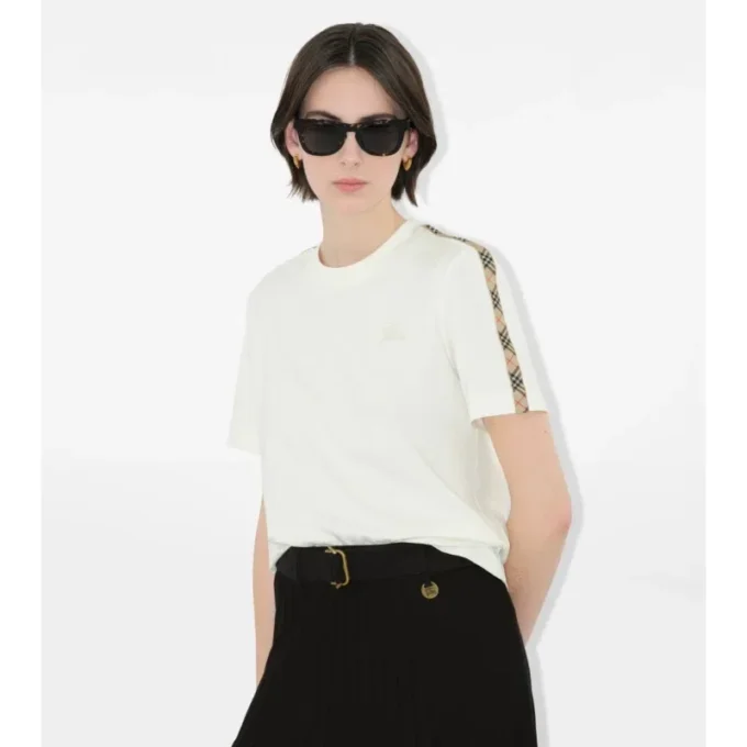 T-shirt in cotone con bordi a quadri