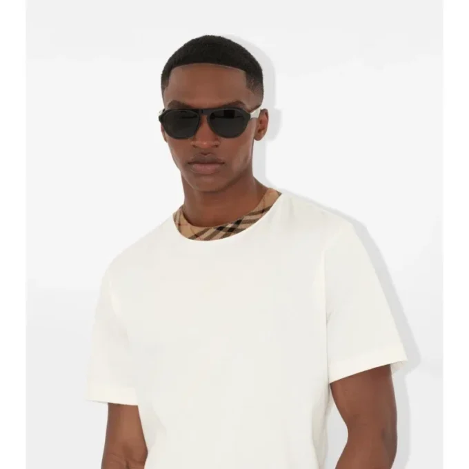 T-shirt in cotone con bordi a quadri