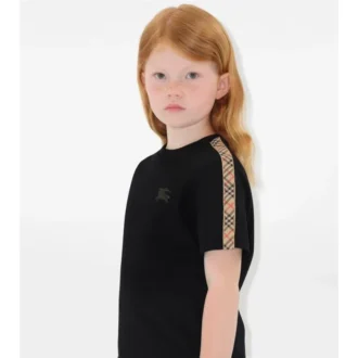 T-shirt in cotone con bordi a quadri