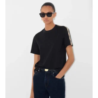 T-shirt in cotone con bordi a quadri