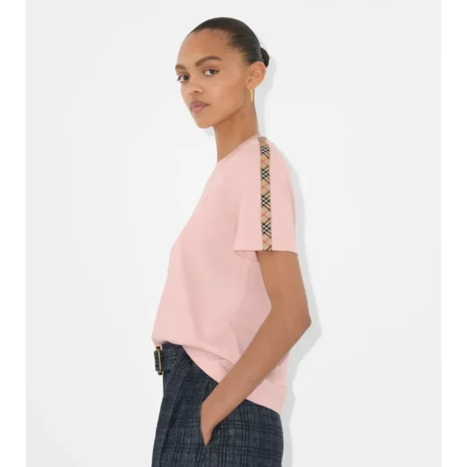 T-shirt in cotone con bordi a quadri