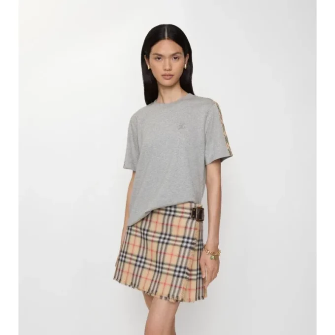 T-shirt in cotone con bordi a quadri