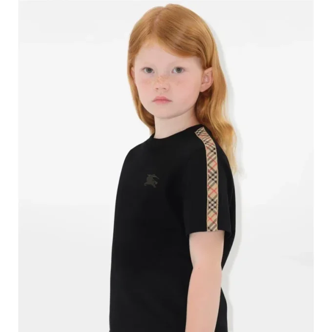 T-shirt in cotone con bordi a quadri