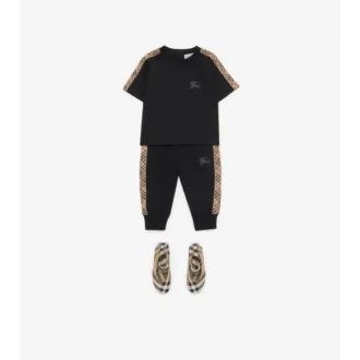 T-shirt in cotone con bordi a quadri