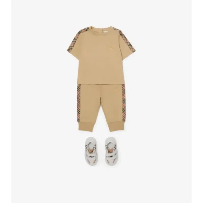 T-shirt in cotone con bordi a quadri