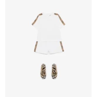 T-shirt in cotone con bordi a quadri