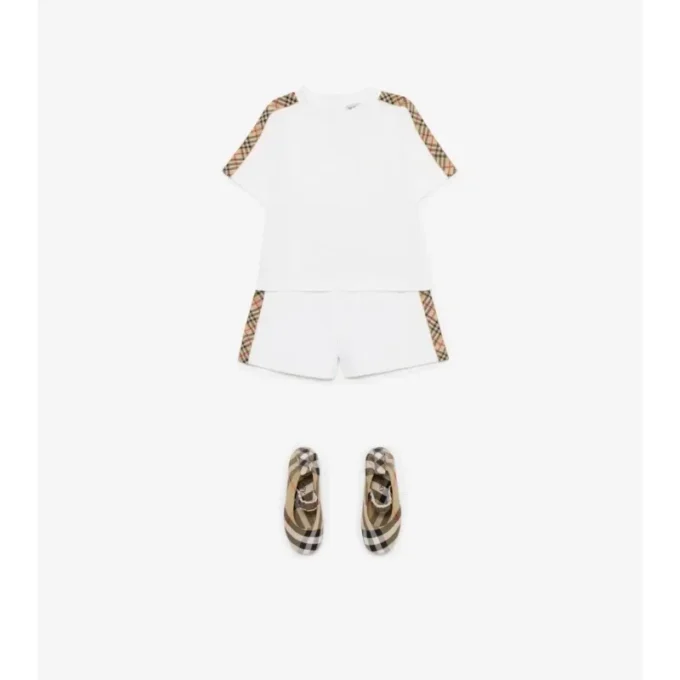 T-shirt in cotone con bordi a quadri