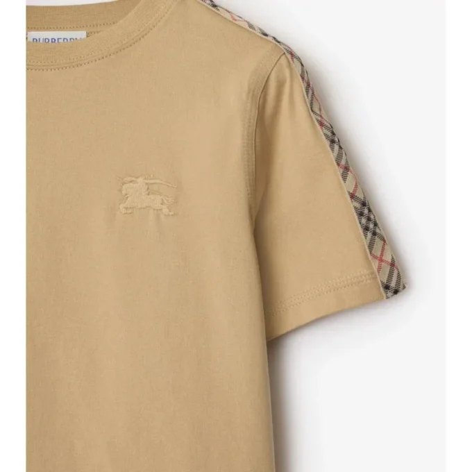 T-shirt in cotone con bordi a quadri