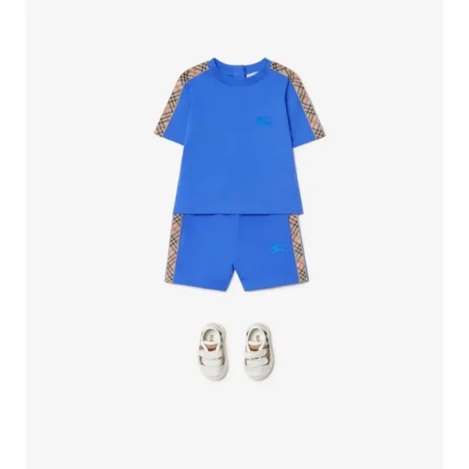 T-shirt in cotone con bordi a quadri
