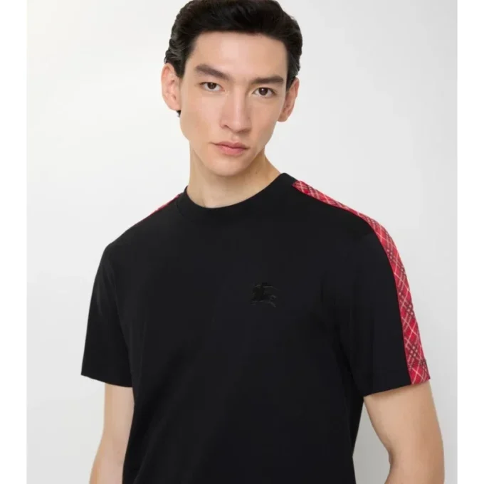 T-shirt in cotone con bordi a quadri