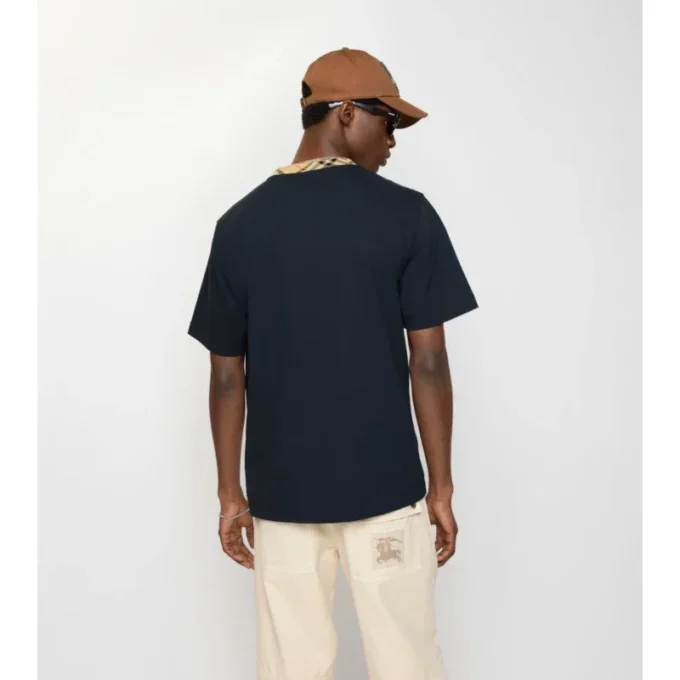 T-shirt in cotone con bordi a quadri