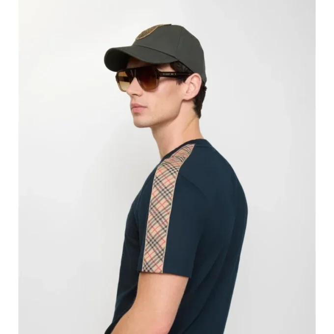 T-shirt in cotone con bordi a quadri
