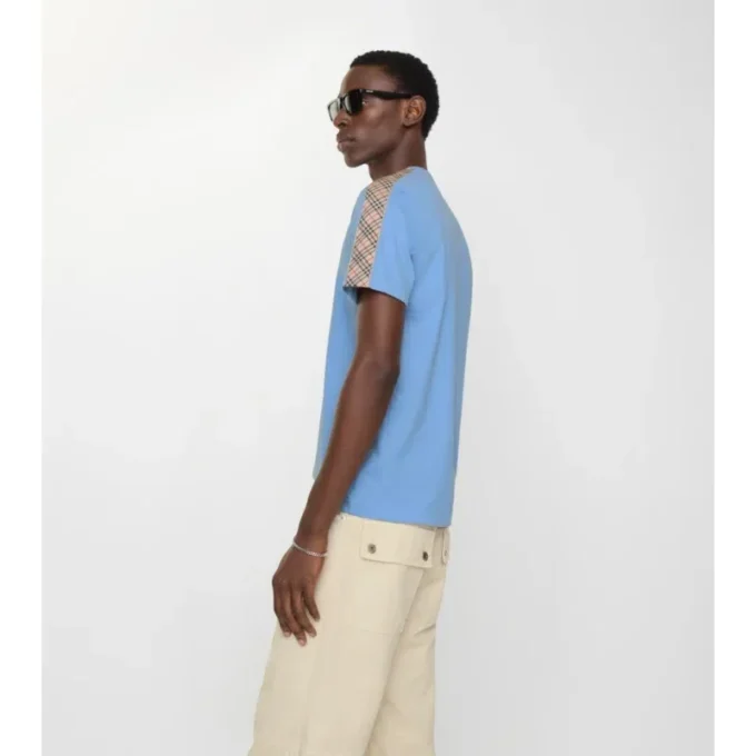 T-shirt in cotone con bordi a quadri