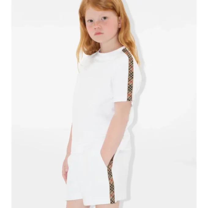T-shirt in cotone con bordi a quadri