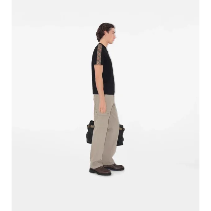 T-shirt in cotone con bordi a quadri