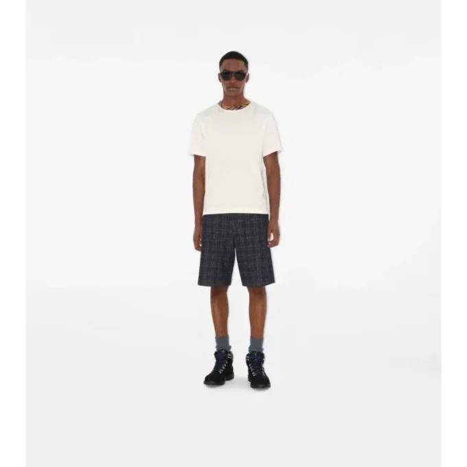 T-shirt in cotone con bordi a quadri