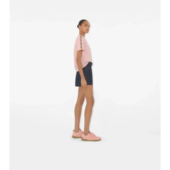 T-shirt in cotone con bordi a quadri