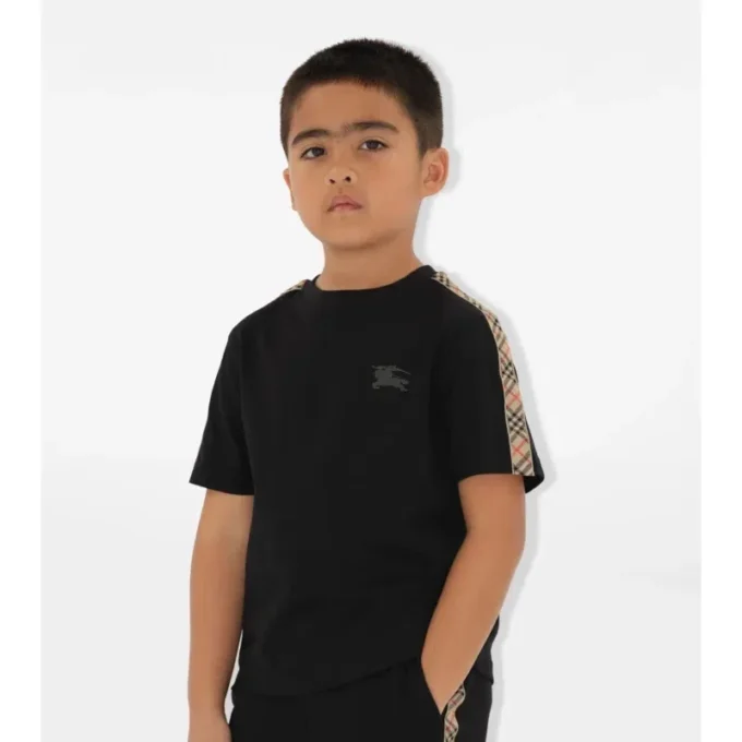T-shirt in cotone con bordi a quadri