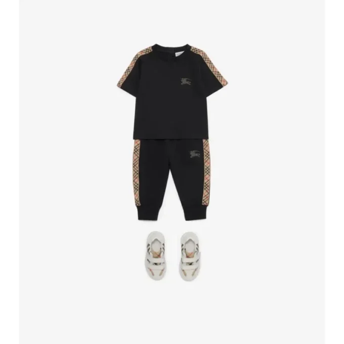 T-shirt in cotone con bordi a quadri