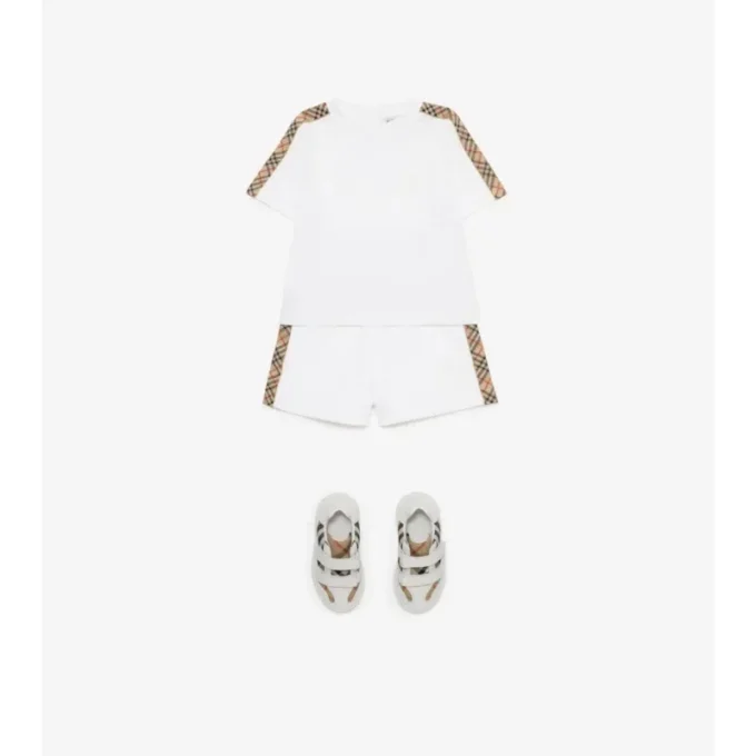 T-shirt in cotone con bordi a quadri