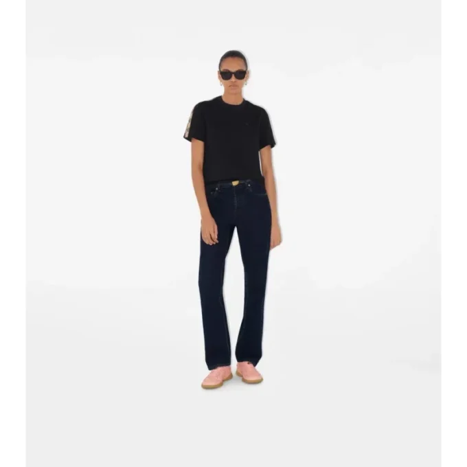 T-shirt in cotone con bordi a quadri