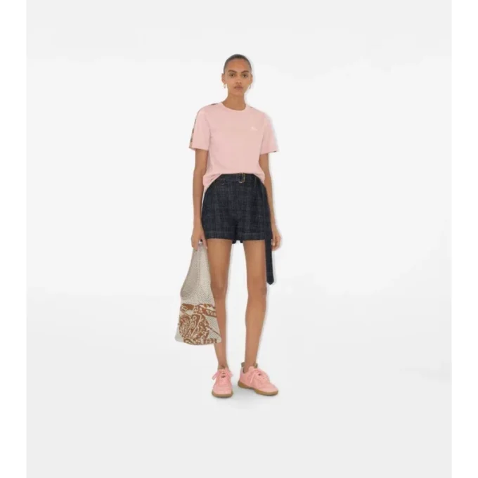 T-shirt in cotone con bordi a quadri