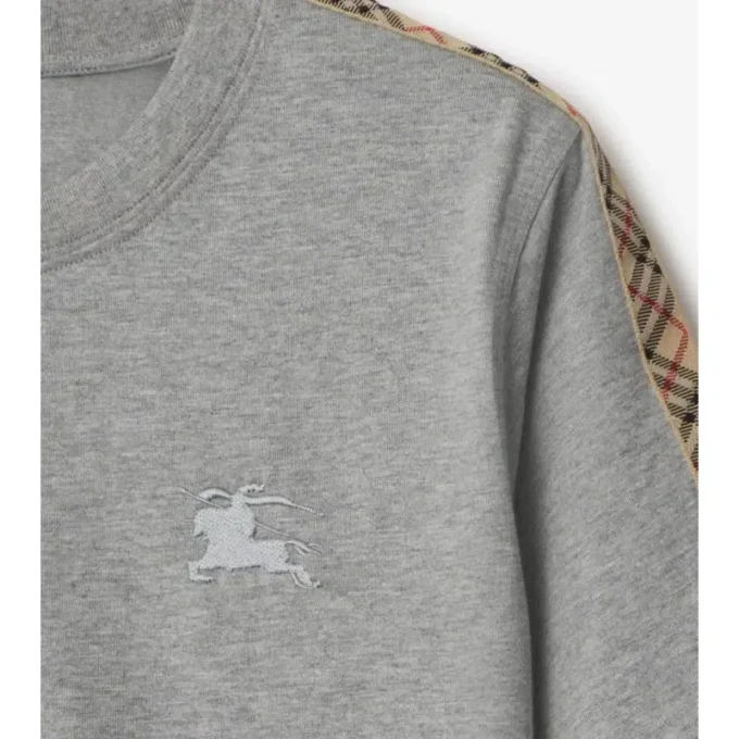 T-shirt in cotone con bordi a quadri