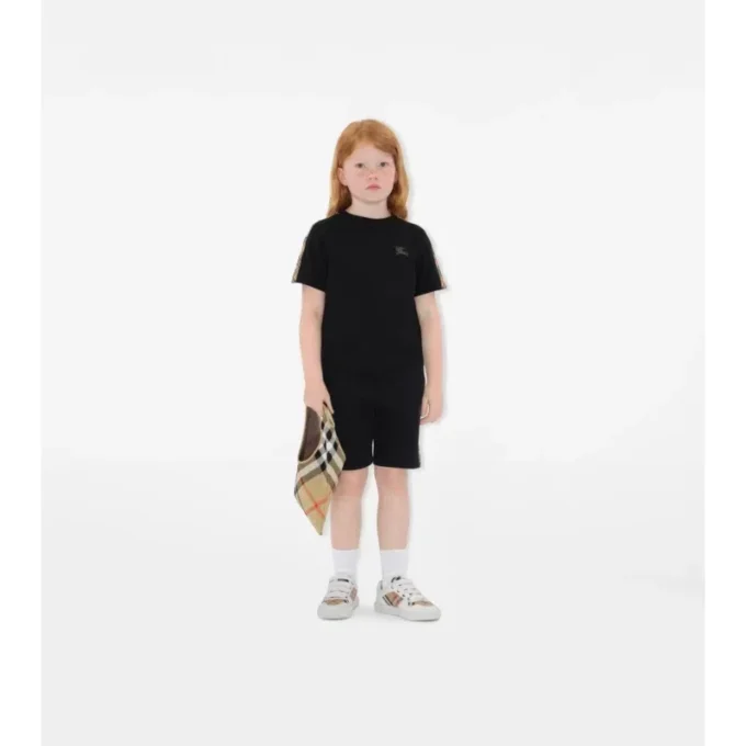T-shirt in cotone con bordi a quadri