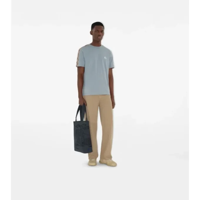 T-shirt in cotone con bordi a quadri