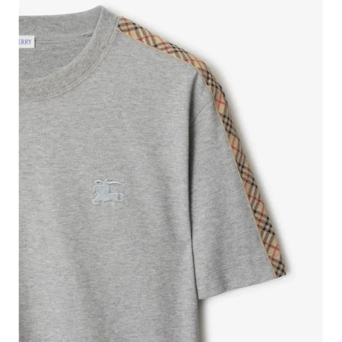 T-shirt in cotone con bordi a quadri