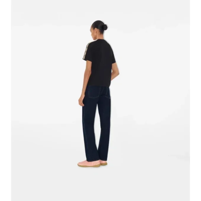T-shirt in cotone con bordi a quadri