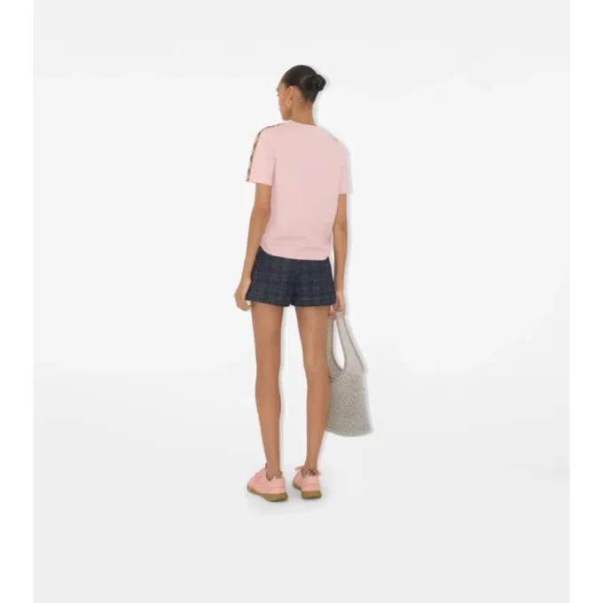 T-shirt in cotone con bordi a quadri