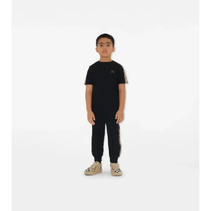 T-shirt in cotone con bordi a quadri
