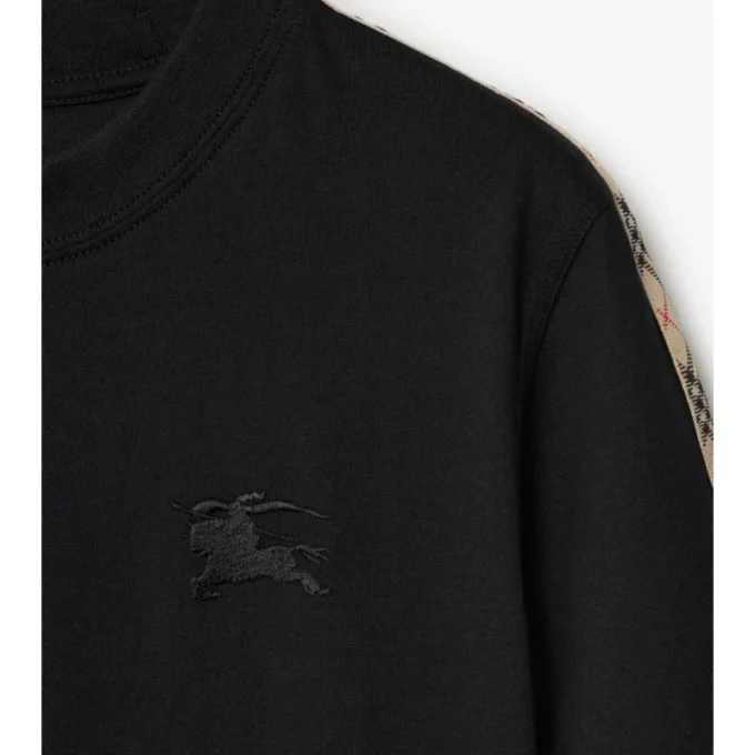 T-shirt in cotone con bordi a quadri