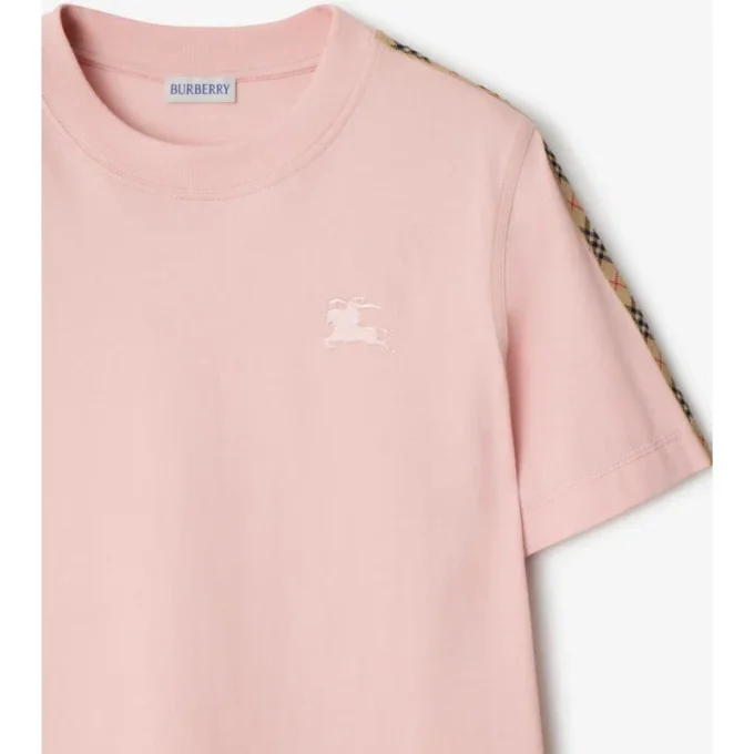 T-shirt in cotone con bordi a quadri