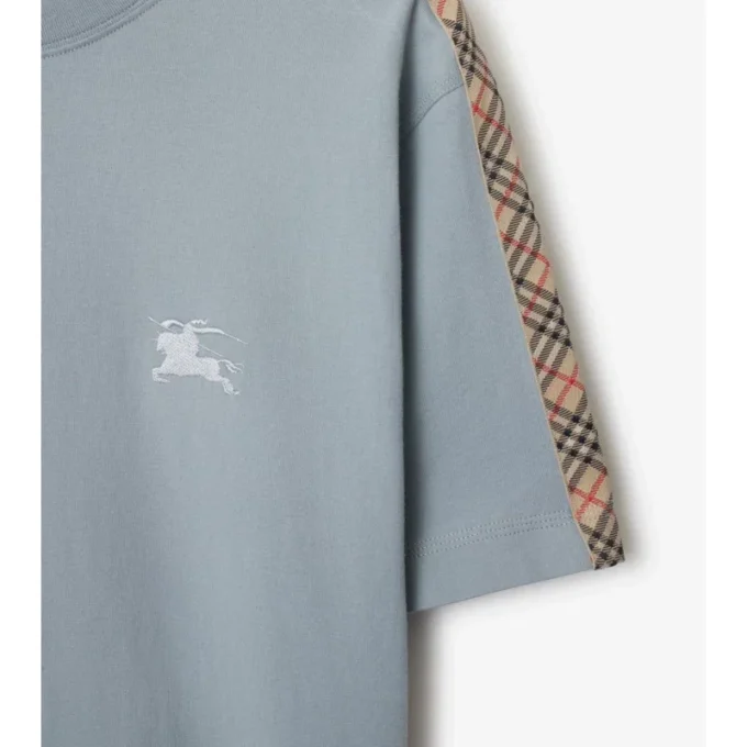 T-shirt in cotone con bordi a quadri