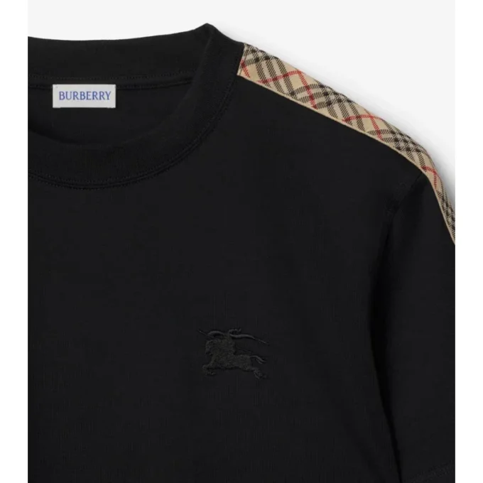 T-shirt in cotone con bordi a quadri