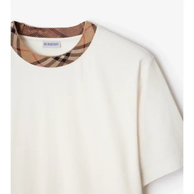 T-shirt in cotone con bordi a quadri