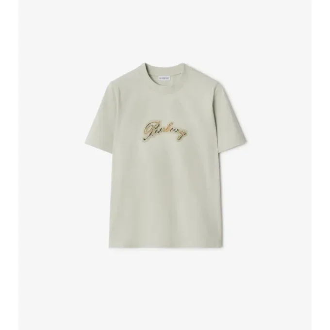 T-shirt in cotone con logo in corsivo a quadri
