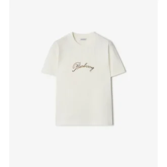 T-shirt in cotone con logo in corsivo a quadri