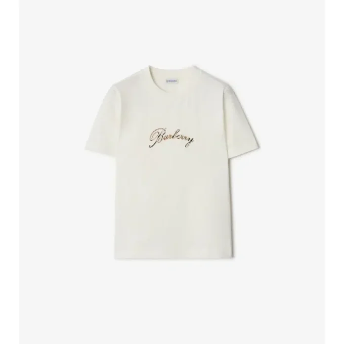 T-shirt in cotone con logo in corsivo a quadri