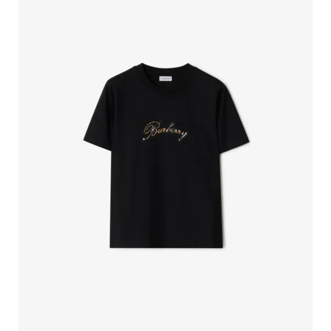 T-shirt in cotone con logo in corsivo a quadri